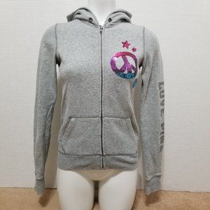 Victoria's Secret PINK hoodie XS peace star heart bling sequin graphic zip up